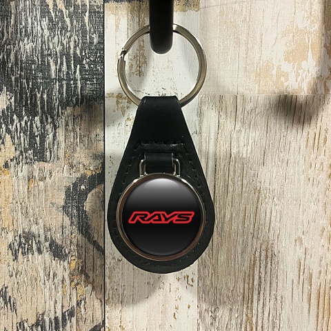 Rays Keychain Leather Black Red Outline Logo