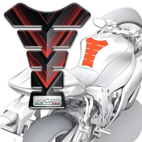Ducati Tank Pad Protector Black base with Red Gray V Shape decoration 