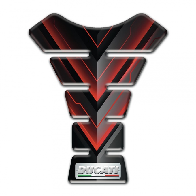Ducati Tank Pad Protector Black base with Red Gray V Shape decoration 