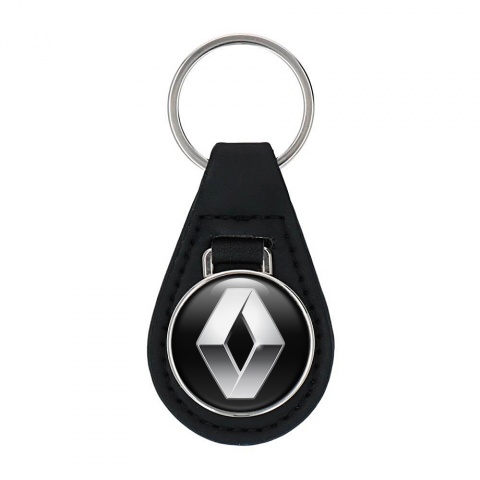 Renault Keychain Leather Black Silver Classic Logo