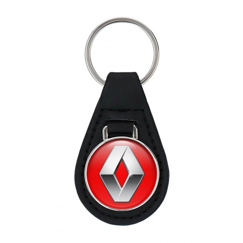 Renault Keyring Holder Leather Red Silver Chrome Classic Logo