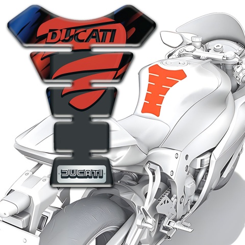 Ducati Tank Pad Motorbike Black Base with Red Blue Decoration and Red Logo 