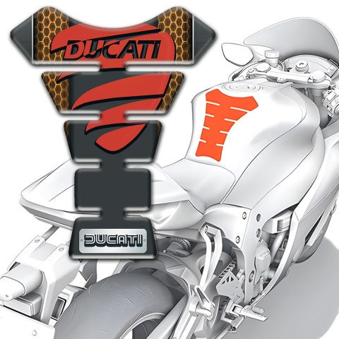 Ducati Tank Protector Copper honeycomb Motive and Red Logo Design 