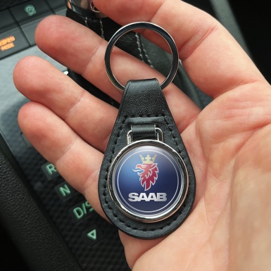 Saab Keychain Leather Navy Blue Red Griffon Edition
