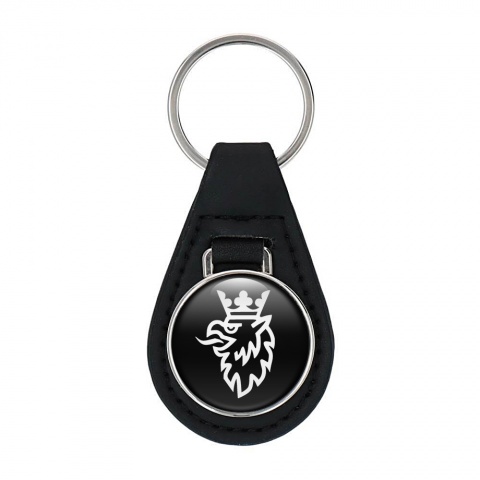Saab Keyring Holder Leather Black White Griffon Logo