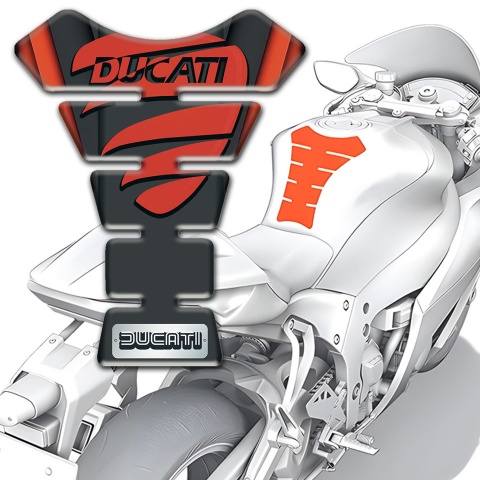Ducati Tank Guard Pads Black with Red Sides Base and Red Painted Logo
