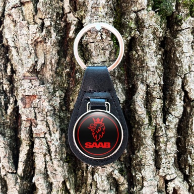 Saab Leather Keychain Black Red Griffon Edition