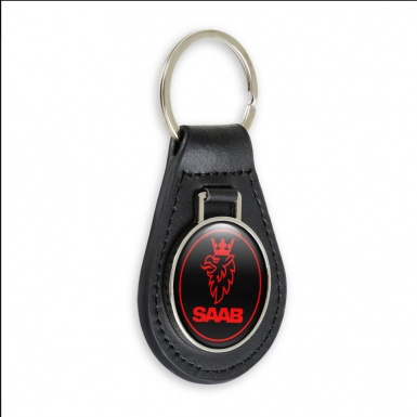 Saab Leather Keychain Black Red Griffon Edition