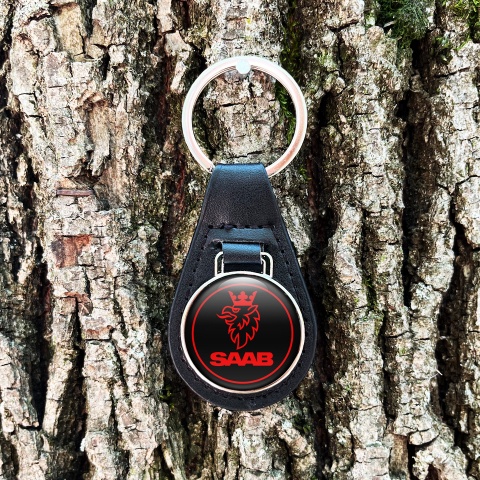 Saab Leather Keychain Black Red Griffon Edition