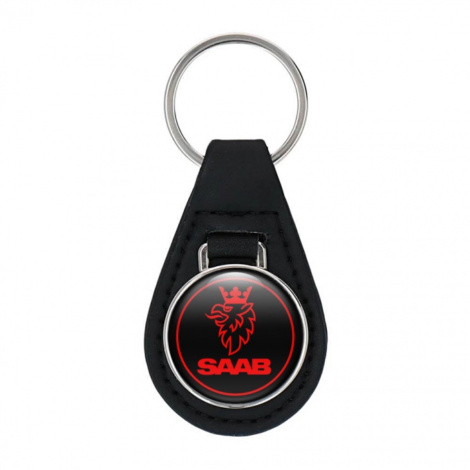 Saab Leather Keychain Black Red Griffon Edition