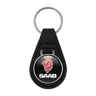 Saab Keychain Leather Black Classic Red Griffon Edition