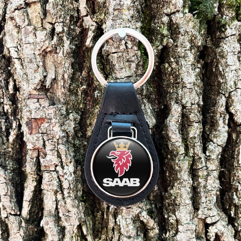 Saab Keychain Leather Black Classic Red Griffon Edition