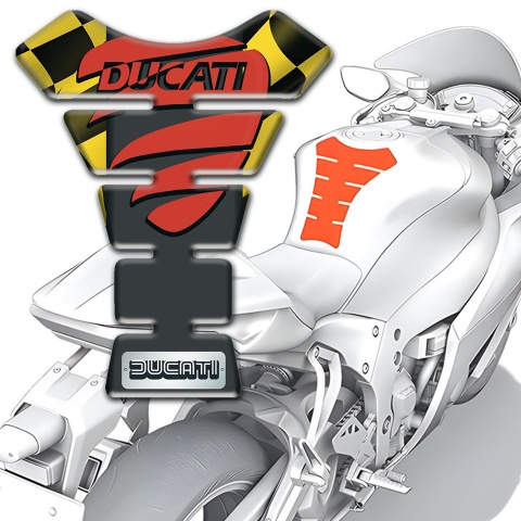 Ducati Tank Pad Protector Black Yellow Squares and Red Logo 