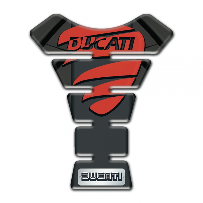 Ducati Tank Guard Pads Dark Gray base with Black Lines and Red Logo Design 