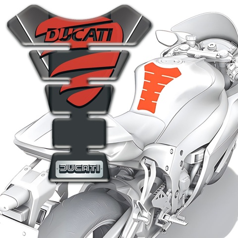 Ducati Tank Pad Motorbike Gray Base with White Stripe Decoration and Red Logo 
