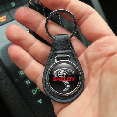 Ford Shelby Cobra Leather Keychain Black Chrome Logo