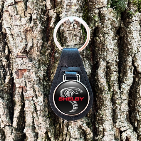 Ford Shelby Cobra Leather Keychain Black Chrome Logo