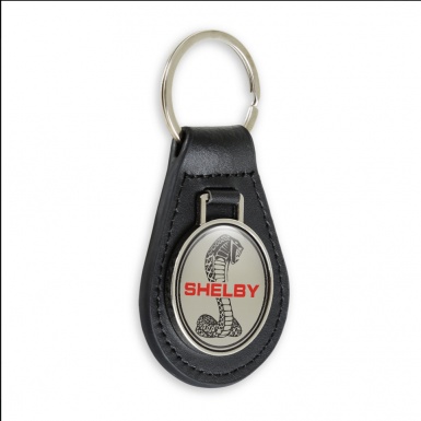 Ford Shelby Cobra Keychain Leather Silver Pearl Black Logo