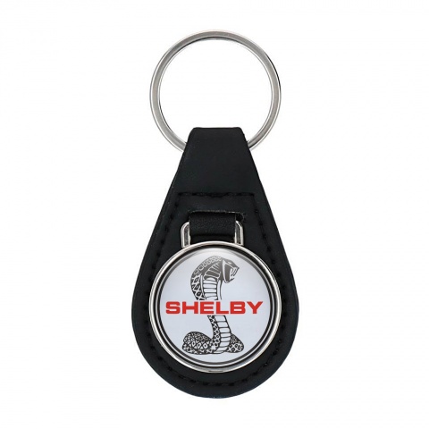 Ford Shelby Cobra Keychain Leather Silver Pearl Black Logo