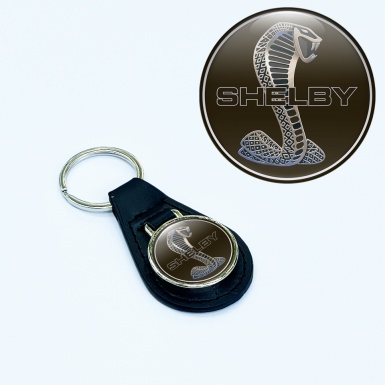 Ford Shelby Cobra Leather Keychain Black Negative Logo