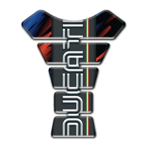 Ducati Tank Guard Pads Black base with Red Blue patterns and Vertical Logo 