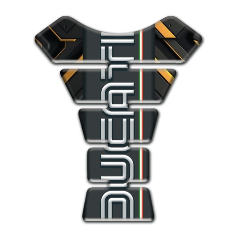 Ducati Tank Fuse Black with Yellow Patterns base and Vertical Logo 