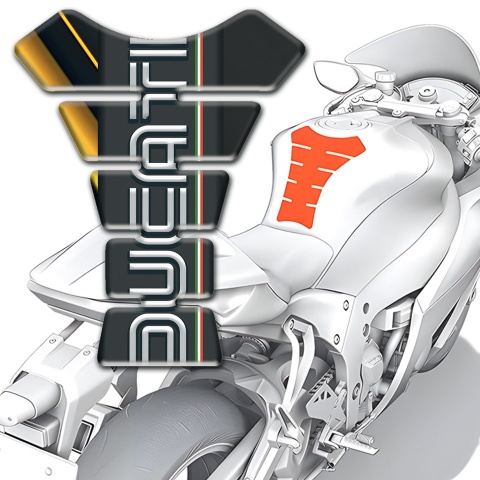 Ducati Tank Fuse Diagonal Yellow Pattern Base Graphite Panel Logo 