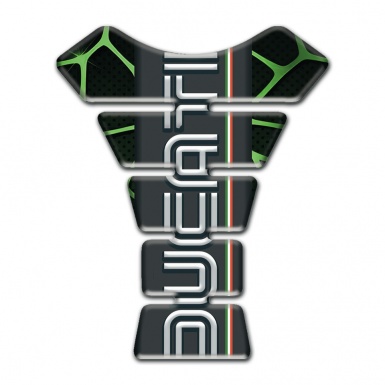 Ducati Tank Protector Black with Green Patterns Base and Vertical Logo 
