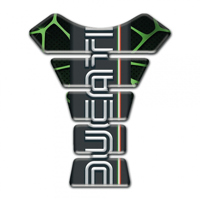 Ducati Tank Protector Black with Green Patterns Base and Vertical Logo 