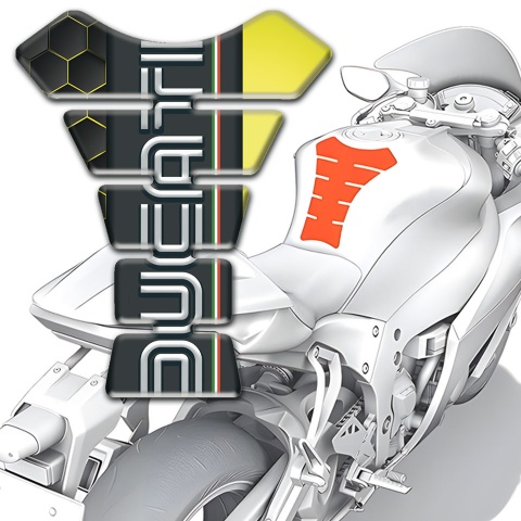 Ducati Tank Pad Motorbike Yeloow Black background and Graphite Logo Panel 
