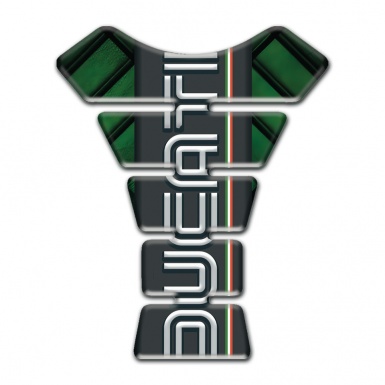 Ducati Tank Pad Motorbike Dark Green Parts Base and Vertical Logo Print 