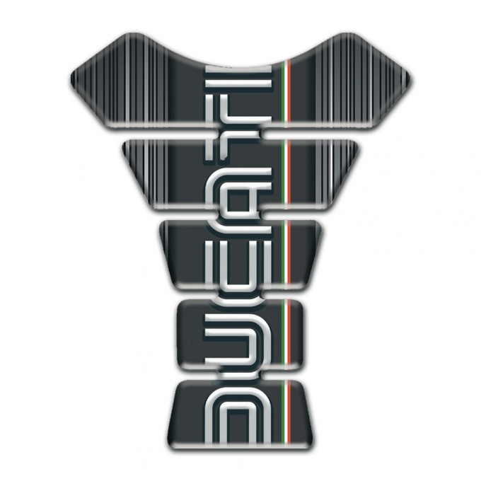 Ducati Tank Guard Pads Gray Base with White Stripes and Vertical Logo style 