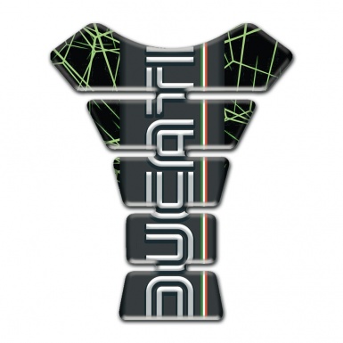Ducati Tank Fuse Green Spider web Background and Graphite Logo panel 