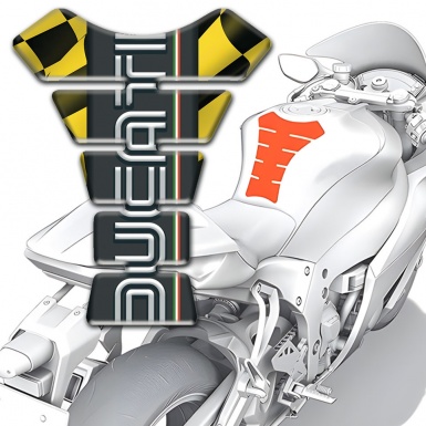 Ducati Tank Fuse Yellow Black Squares base White Logo 
