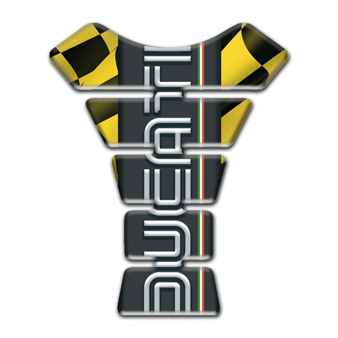 Ducati Tank Fuse Yellow Black Squares base White Logo 
