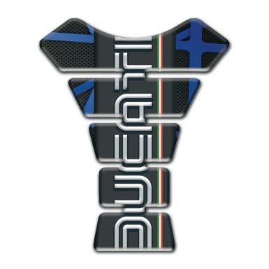 Ducati Tank Pad Motorbike Black with Dark Bkue Lines Base White Logo 