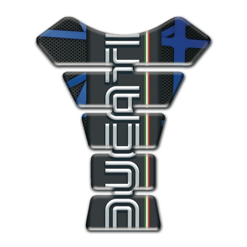 Ducati Tank Pad Motorbike Black with Dark Bkue Lines Base White Logo 