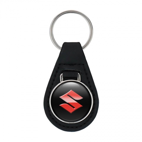 Suzuki Leather Keychain Black Red Classic Logo
