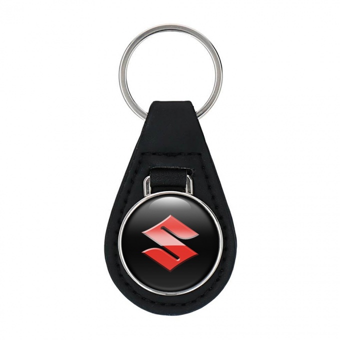 Suzuki Leather Keychain Black Red Classic Logo