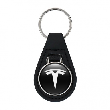 Tesla Key Fob Leather Black White Clean Logo