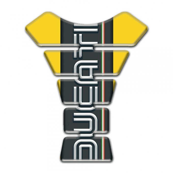 Ducati Tank Guard Pads Yellow Base Black Logo panel 
