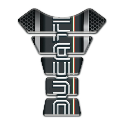 Ducati Tank Protector Motorcycle Vertical Gray Lines Base and White Logo Print 