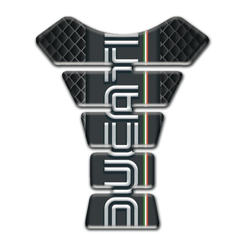 Ducati Tank Guard Pads Dark Mesh base and White Vertical Logo 