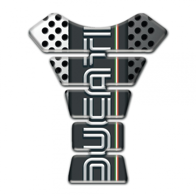 Ducati Tank Pad Protector Light and Dark Perforated halves Base and Black Logo Panel 