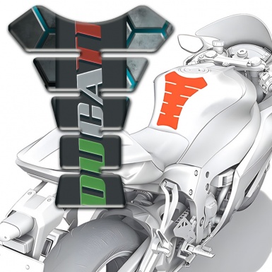 Ducati Tank Pad Motorbike Gray Figures with Turquoise Channels Design 