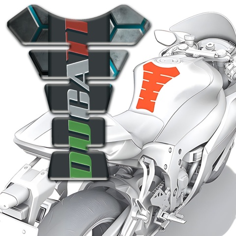 Ducati Tank Pad Motorbike Gray Figures with Turquoise Channels Design 