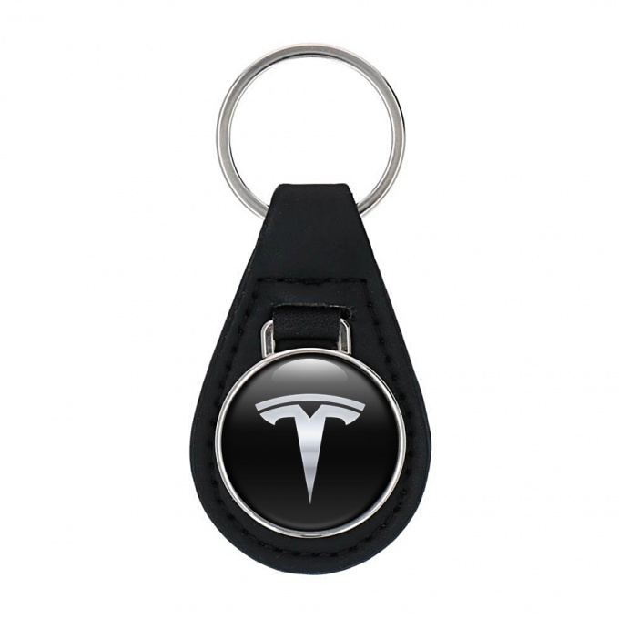 Tesla Schlusselanhanger aus Leder mit Metalisch Logo