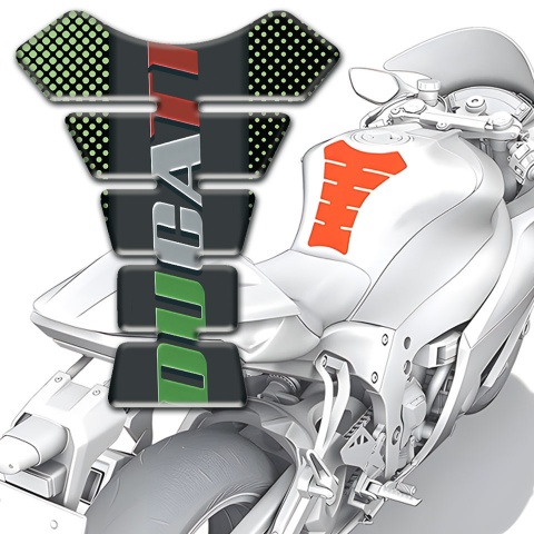 Ducati Tank Pad Motorbike Green Dots Design with Colorful Logo 