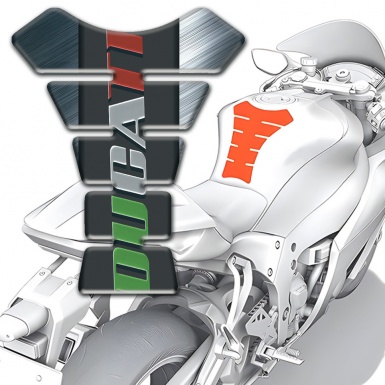 Ducati Tank Guard Pads Polished Background with Colorful Inscription 
