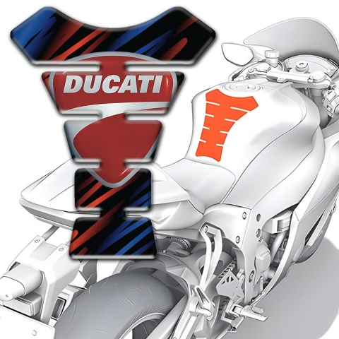 Ducati Tank Pad Motorbike Blue Red Patterns with Gray Logo Style 